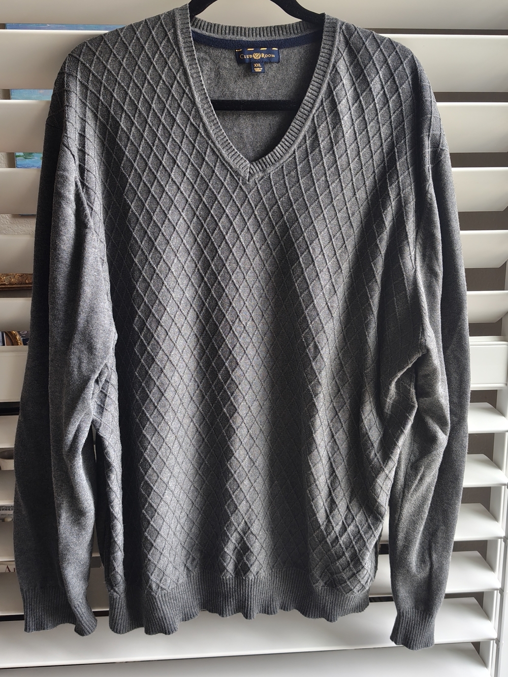 Club Room Men's Charcoal Diamond-Knit V-Neck Sweater